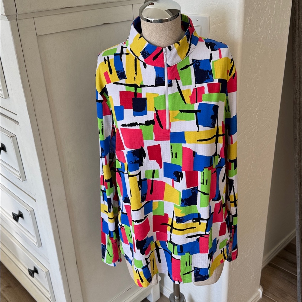 Ibkul XL 1/4 zip Mondrian print top